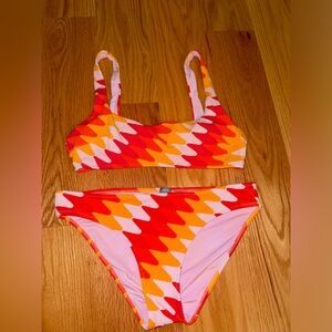 Aerie red pink orange bikini top & bottom medium